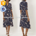 New Fashion Marinha Crepe Floral Wrap Dress Fabricação Atacado Moda Feminina Vestuário (TA5236D)